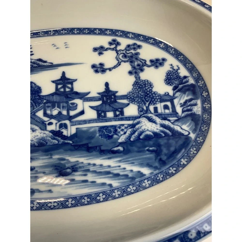 Mottahedeh Blue Canton Oval Platter Historic Charleston Porcelain 12.25 inch